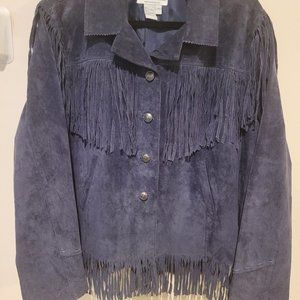 Women's Back in The Saddle Brand Fringe Leather Coat - Button front with pockets